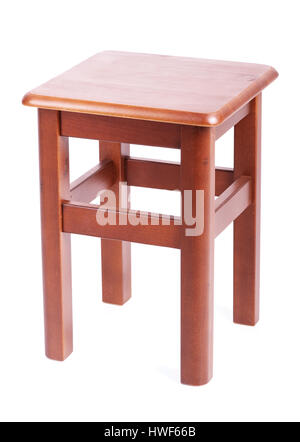 Tabouret simple en bois isolé sur fond blanc Banque D'Images