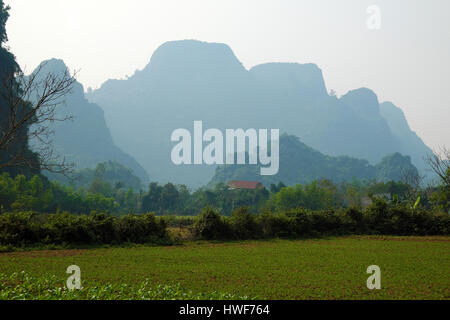 Belle campagne de Quang Binh, Viet Nam, vert domaine de l'agriculture, de la chaîne de montagnes, l'air frais, eco green faire belle destination pour voyage vietnam Banque D'Images