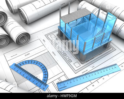 Illustration 3d d'un bâtiment moderne design project Banque D'Images