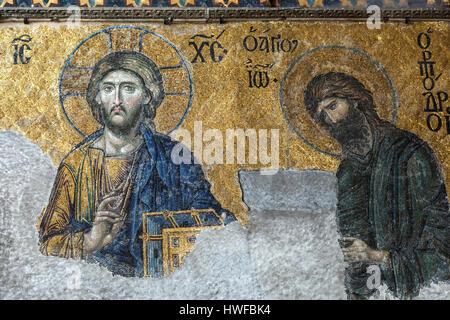 Mosaïque représentant Jésus (à gauche) et Saint Jean-Baptiste, Sainte-Sophie, Istanbul, Turquie Banque D'Images