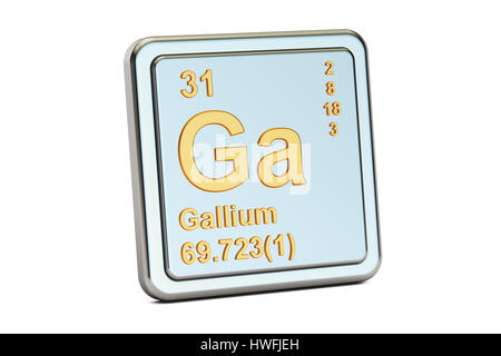 Le Gallium Ga, élément chimique signe. Le rendu 3D isolé sur fond blanc Banque D'Images