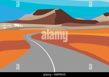 Vector illustration de la route et les paysages volcaniques naturelles Illustration de Vecteur