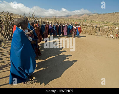 Masais chants et danses. Le nord de la Tanzanie. Banque D'Images