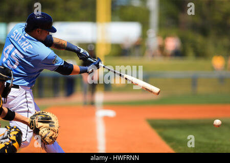 Port Charlotte, en Floride, aux États-Unis. Mar 20, 2017. Vous VRAGOVIC | fois.Rays de Tampa Bay catcher Jésus Sucre (45) dans la troisième manche du match entre les Pirates de Pittsburgh et les Rays de Tampa Bay à Charlotte Sports Park à Port Charlotte, en Floride, le Lundi, Mars 20, 2017. Credit : Vragovic/Tampa Bay Times/ZUMA/Alamy Fil Live News Banque D'Images