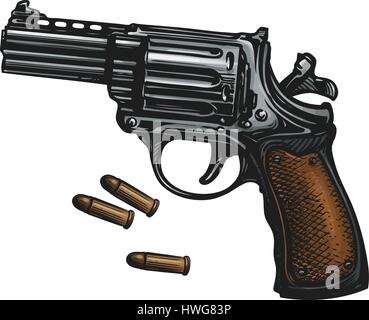 Pistolet, revolver fusil et munitions, de croquis. Vintage vector illustration Illustration de Vecteur