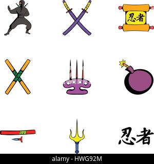 Icons set Ninja, cartoon style Illustration de Vecteur