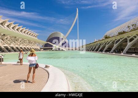 L'espagne, Valence, ville des Sciences et des Arts, Musée des Sciences Prince Felipe (Museo de las Ciencias Príncipe Felipe) par l'architecte Santiago Calatrava, l'Agora Banque D'Images