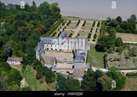 France, Gironde, le Château de Vayres et la rivière Dordogne (vue aérienne) Banque D'Images