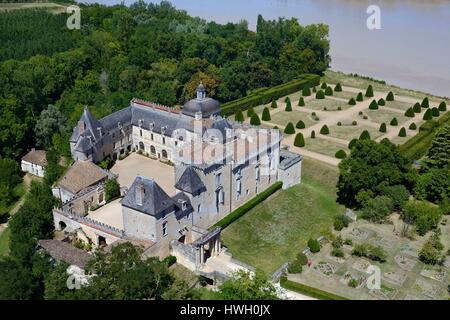 France, Gironde, le Château de Vayres et la rivière Dordogne (vue aérienne) Banque D'Images