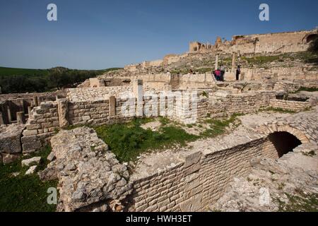 La Tunisie, centre-ouest de la Tunisie, de l'ère romaine Dougga, ruines de la ville, site de l'Unesco Banque D'Images