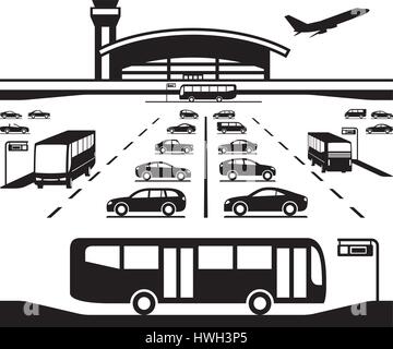 Airport Parking autobus de transfert - vector illustration Illustration de Vecteur