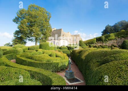 France, dordogne, Périgord Noir, vallée de la Dordogne (vallée de la Dordogne), le château de Marqueyssac, les jardins d'boxwwods conçu par un disciple d'André Le Nôtre Banque D'Images