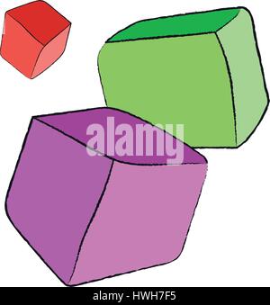 Matériel roulant à la main de couleur et de cubes jouets pour enfants sans lettres isolé sur fond blanc. Vector illustration Illustration de Vecteur