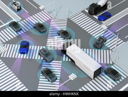 Trafic en carrefour. Avantage de la technologie concept autonome. Le rendu 3D image. Banque D'Images