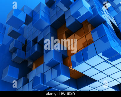 Abstract 3d illustration de bleu et orange fond cubes Banque D'Images
