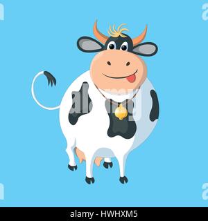 La vache blanche avec des taches noires sur un fond bleu. Illustration de Vecteur