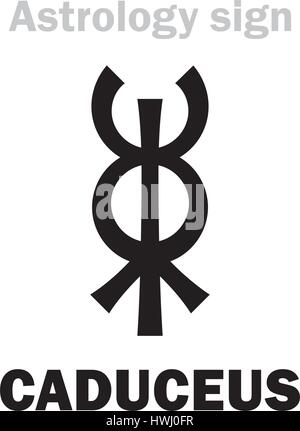 Alphabet d'astrologie : le caducée de mercure. Caractères hiéroglyphes signe (symbole unique). Illustration de Vecteur