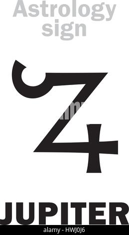 Alphabet d'astrologie : JUPITER (Zeus), les grands classiques de la planète. Caractères hiéroglyphes signe (le grec ancien symbole). Illustration de Vecteur