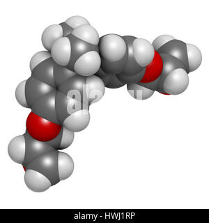 L'éther diglycidylique de bisphénol A (DGEBA) BADGE, molécule constitutive de la colle époxy. Le rendu 3D. Les atomes sont représentés comme des sphères de couleur classique c Banque D'Images