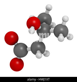 Beta-hydroxy beta-methylbutyric HMB leucine (acide) métabolite molécule. Le rendu 3D. Utilisé en tant que complément, peut augmenter la force et la masse musculaire. Atom Banque D'Images