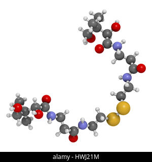 Pantethine (dimère de la vitamine B5). Le rendu 3D. Utilisé dans les suppléments alimentaires. Les atomes sont représentés comme des sphères classiques avec codage couleur : Banque D'Images