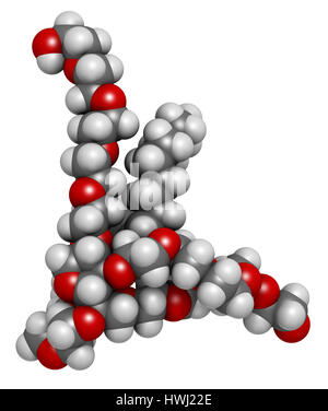 Polysorbate 80 surfactant et émulsifiant molécule. Le rendu 3D. Utilisé dans l'alimentation (E433), les cosmétiques et les médicaments. Les atomes sont représentés comme des sphères avec Banque D'Images