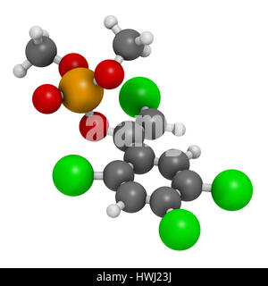 Molécule d'insecticides organophosphorés tétrachlorvinphos. Le rendu 3D. Les atomes sont représentés comme des sphères avec codage couleur classiques : l'hydrogène (whit Banque D'Images