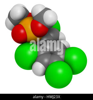 Molécule d'insecticides organophosphorés tétrachlorvinphos. Le rendu 3D. Les atomes sont représentés comme des sphères avec codage couleur classiques : l'hydrogène (whit Banque D'Images