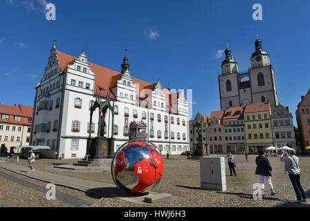 Altes Rathaus, Stadtkirche Sankt Marien, Markt, Lutherstadt Wittenberg, Sachsen-Anhalt, Allemagne Banque D'Images