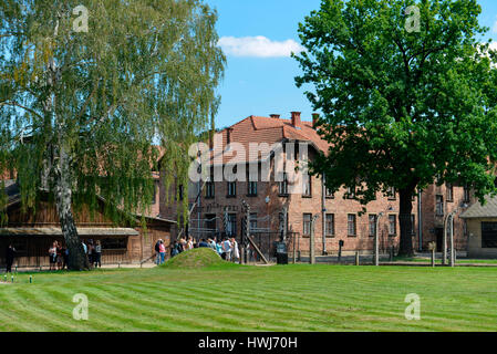 Eingangstor Stammlager, I, Konzentrationslager Auschwitz-Birkenau,, Auschwitz, Polen Banque D'Images