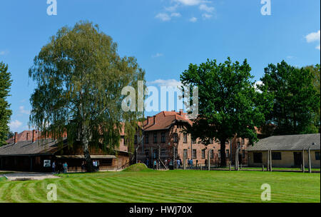 Eingangstor Stammlager, I, Konzentrationslager Auschwitz-Birkenau,, Auschwitz, Polen Banque D'Images