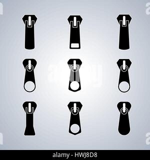 Ensemble de forme différente des deux curseurs à glissière, isolé sur fond blanc, des éléments de design pour la coupe et la couture, vector illustration. Illustration de Vecteur