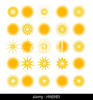 Ensemble de différentes icônes soleil, isolé sur fond blanc, les éléments de conception d'illustration vectorielle, météo. Illustration de Vecteur