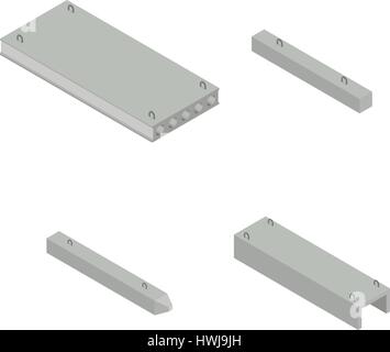 Ensemble de produits en béton fer vue isométrique, isolé sur fond blanc. Des éléments de design pour la construction et la reconstruction, vector illustrati Illustration de Vecteur