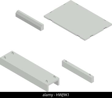 Ensemble de produits en béton fer vue isométrique, isolé sur fond blanc. Des éléments de design pour la construction et la reconstruction, vector illustrati Illustration de Vecteur