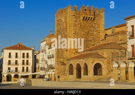 Caceres, la Plaza Mayor, de la place principale, de la vieille ville, site du patrimoine mondial de l'UNESCO, l'Estrémadure, Espagne, Banque D'Images