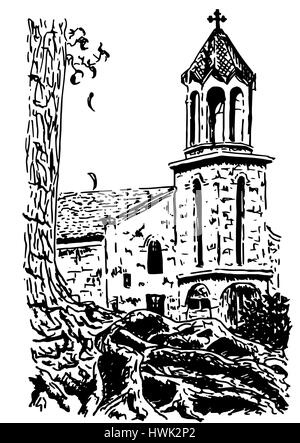 L'ancienne église, Vector hand drawn encre Illustration de Vecteur