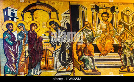 Jésus Christ Garçon Mosaïque Temples Saint George's Greek Orthodox Church Madaba Jordanie. Église a été créée à la fin des années 1800 et abrite de nombreux célèbre mosai Banque D'Images