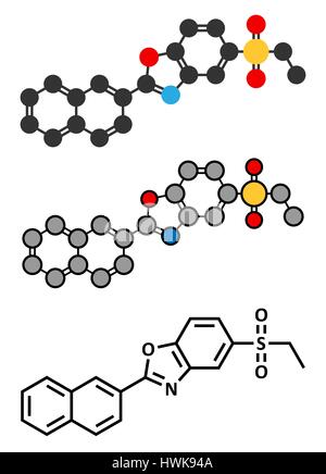 Ezutromid Duchene muscular dystrophy molécule pharmaceutique. Les rendus 2D stylisée et conventionnelle formule topologique. Activateur de l'utrophine. Illustration de Vecteur