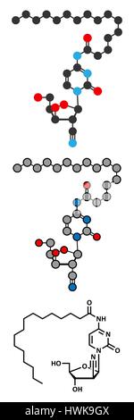 Sapacitabine cancer molécule pharmaceutique (analogue nucléosidique). Les rendus 2D stylisée et conventionnelle formule topologique. Illustration de Vecteur
