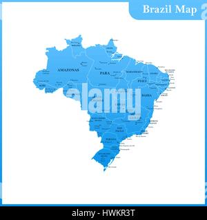 La carte détaillée du Brésil avec les régions ou États et villes, capitales Illustration de Vecteur