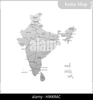 La carte détaillée de l'Inde avec les régions et le Sri Lanka Illustration de Vecteur