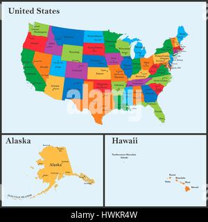 La carte détaillée de la France y compris l'Alaska et Hawaï. Les États-Unis d'Amérique avec les capitales et les grandes villes Illustration de Vecteur