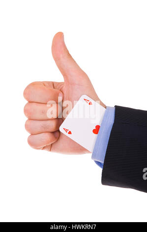 Business man showing ok sign avec ace carte sous le manchon. Banque D'Images