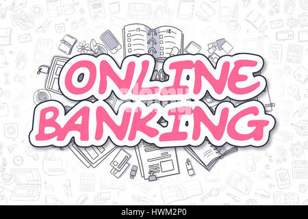 Services bancaires en ligne - Cartoon Magenta Mot. Concept d'entreprise. Banque D'Images