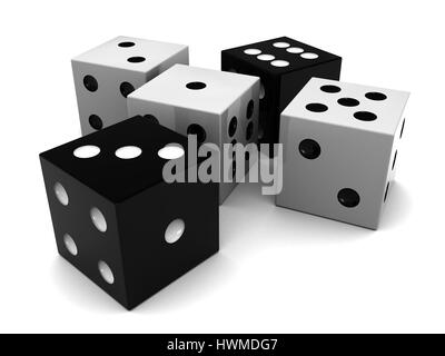 3d illustration de black and white dices sur fond clair Banque D'Images