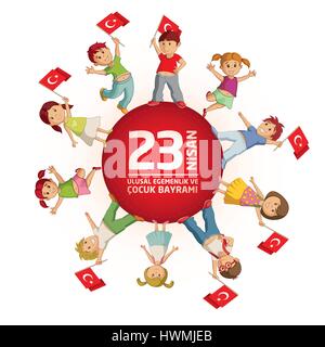 Vector illustration de la 23 Nisan Çocuk Bayrami, 23 avril la souveraineté nationale turque et la Journée de l'enfance, pour le modèle de conception de maison de Turc. Illustration de Vecteur