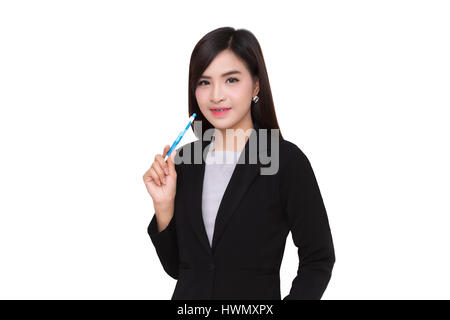 Portrait of a smiling business woman. Isolated over white. Banque D'Images