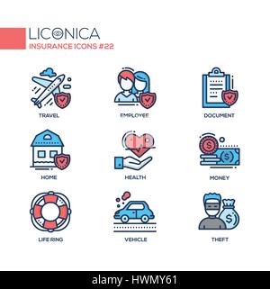 Assurance - une seule ligne moderne de couleur icons set Illustration de Vecteur