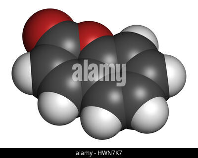 Molécule parfumée aux herbes de la coumarine. Responsable de l'odeur du foin fauché à nouveau. Le rendu 3D. Les atomes sont représentés comme des sphères de couleur classiques codi Banque D'Images